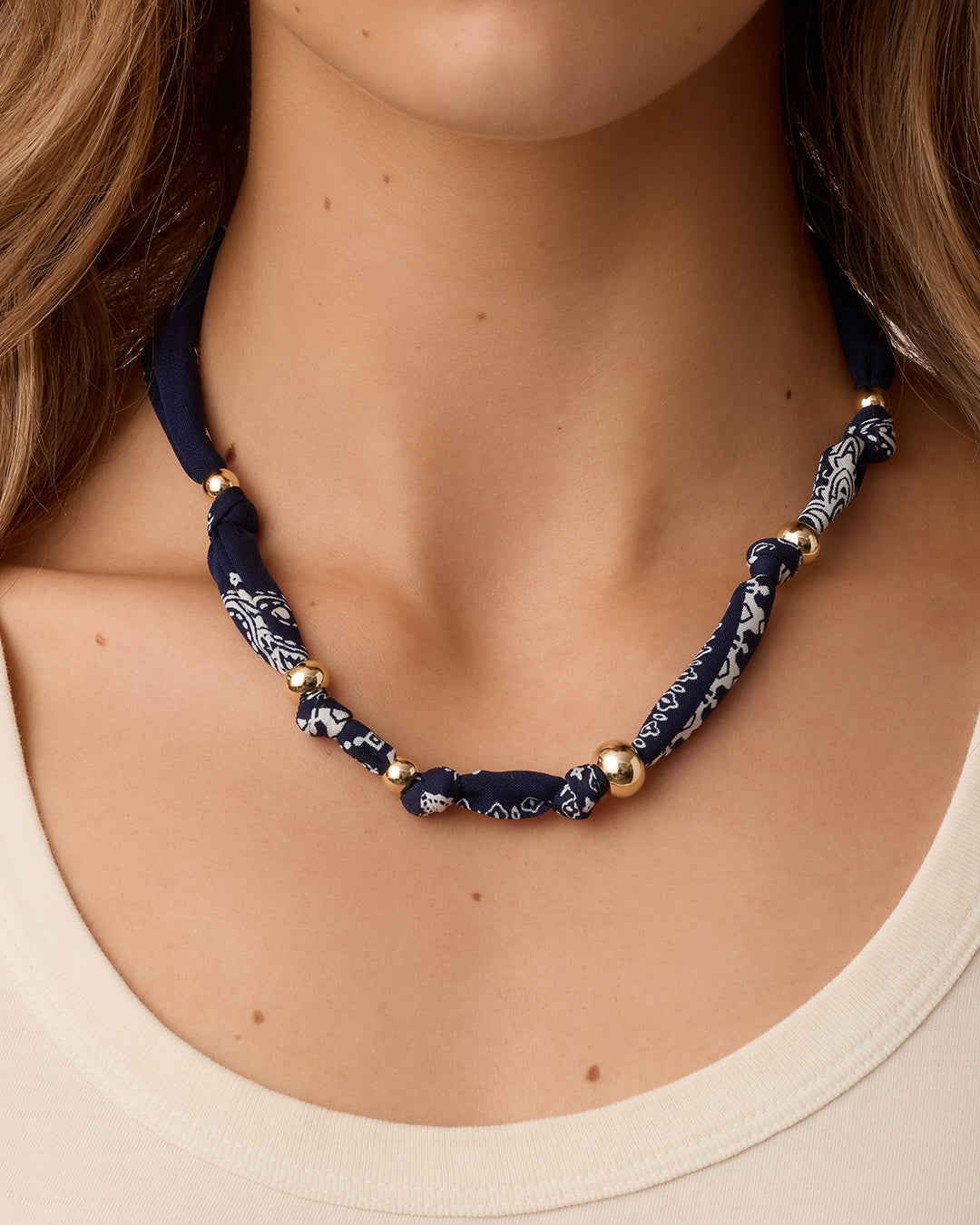 Paisley Bandana Knot Necklace  || option::18k Gold Plated, Navy