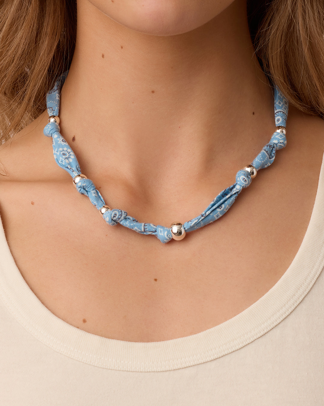 Paisley Bandana Knot Necklace || option::Silver Plated, Chambray