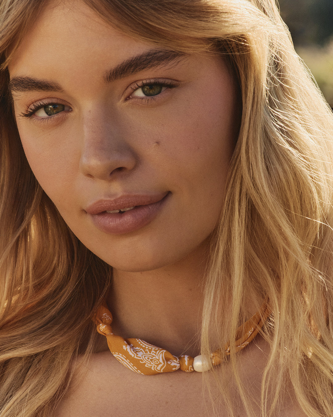 Paisley Bandana Pearl Necklace  || option::18k Gold Plated, Yellow