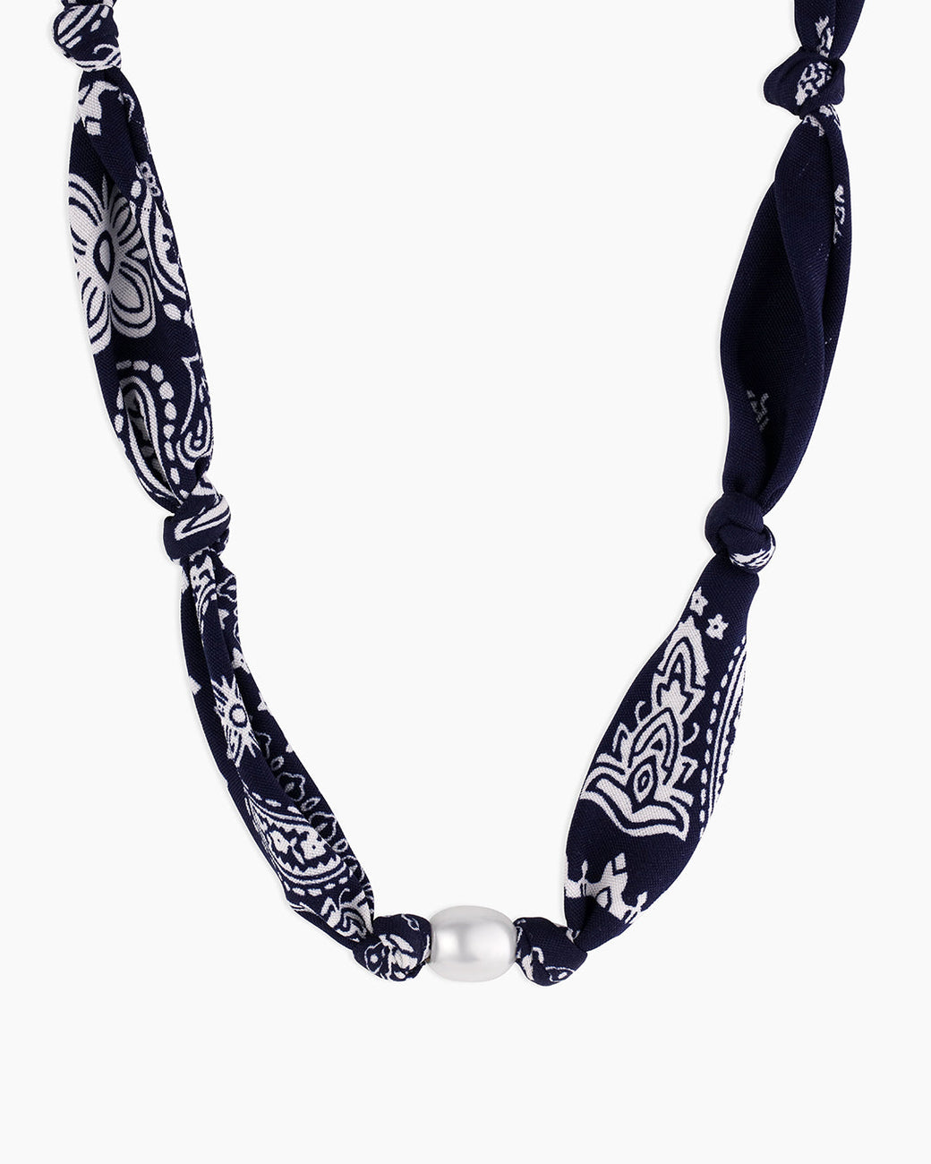 Paisley Bandana Pearl Necklace || option::18k Gold Plated, Navy