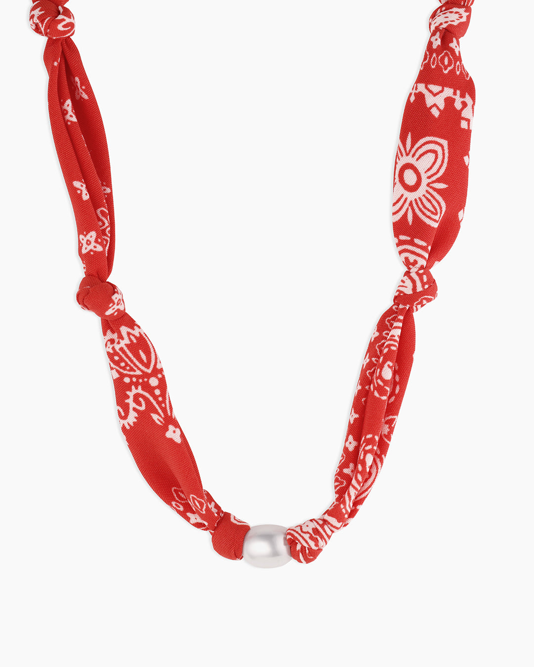 Paisley Bandana Pearl Necklace || option::18k Gold Plated, Red