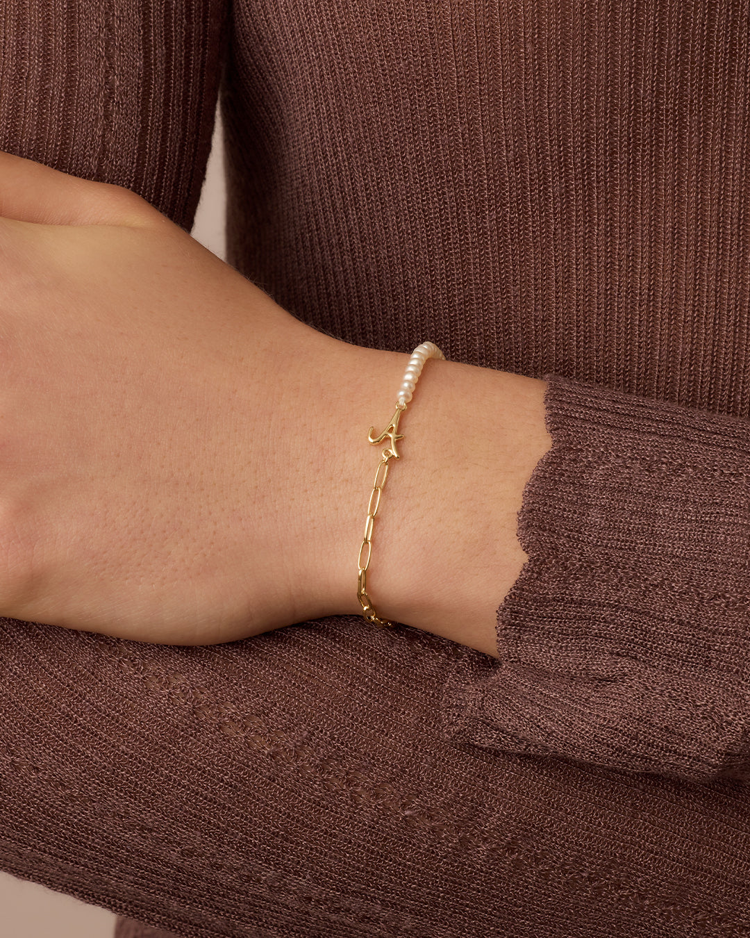 Lou Pearl Alphabet Bracelet || option::18k Gold Plated, A