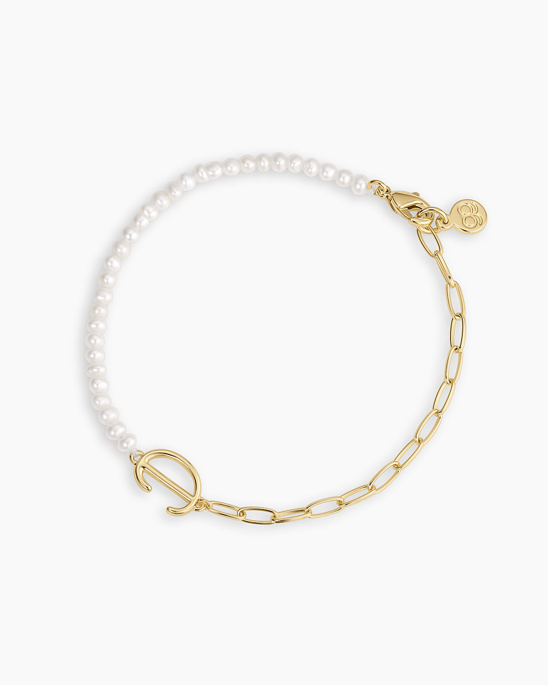 Lou Pearl Alphabet Bracelet || option::18k Gold Plated, D