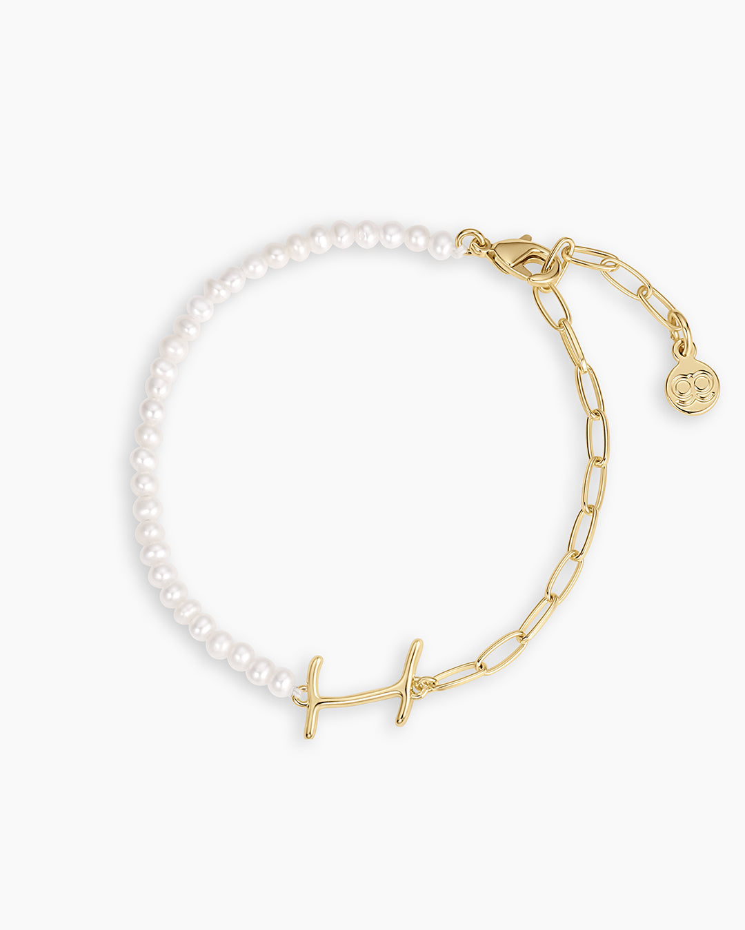 Lou Pearl Alphabet Bracelet || option::18k Gold Plated, I