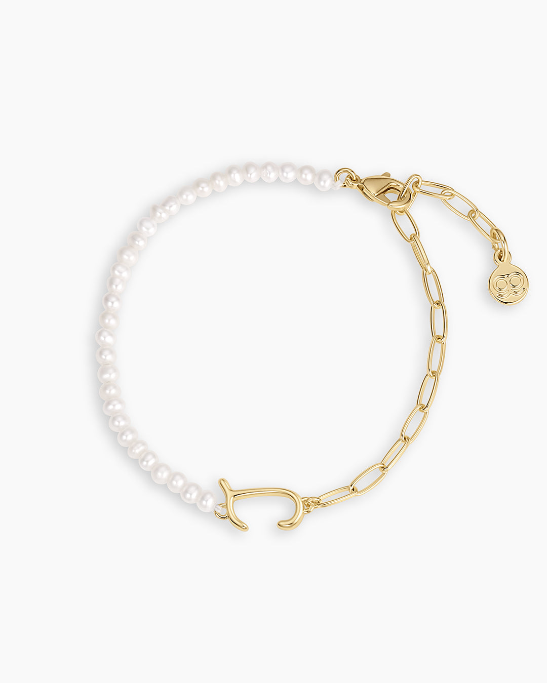 Lou Pearl Alphabet Bracelet || option::18k Gold Plated, J 