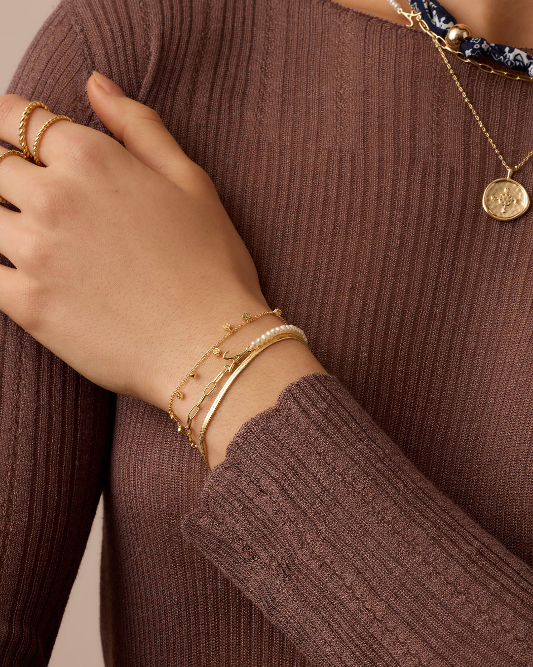 Lou Pearl Alphabet Bracelet || option::18k Gold Plated, M 