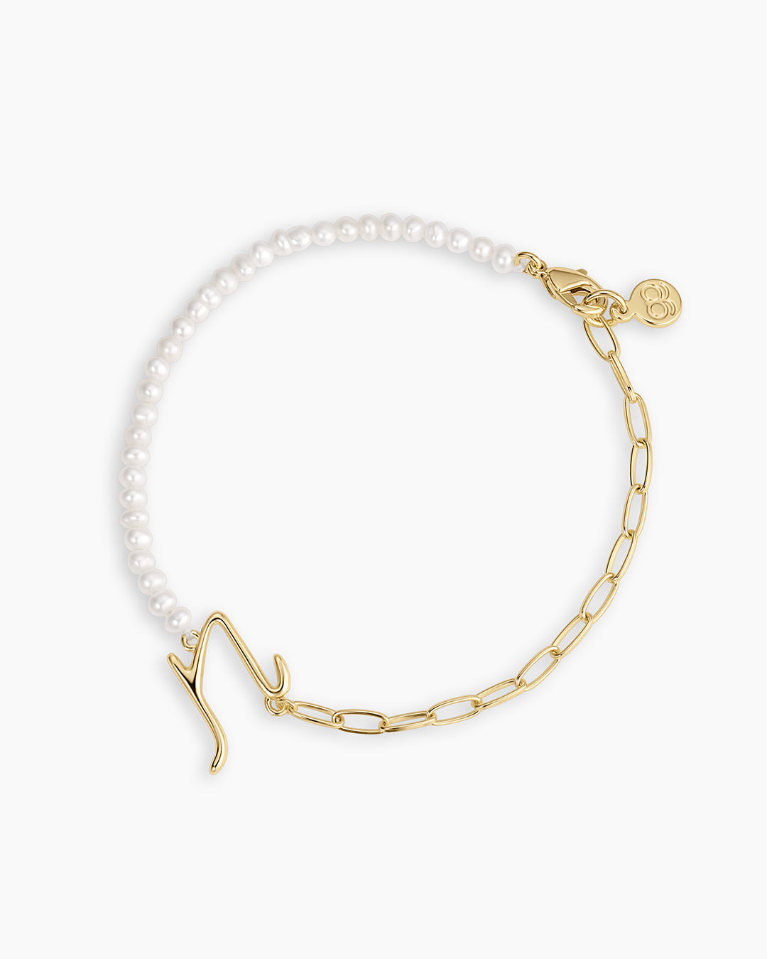 Lou Pearl Alphabet Bracelet || option::18k Gold Plated, N 