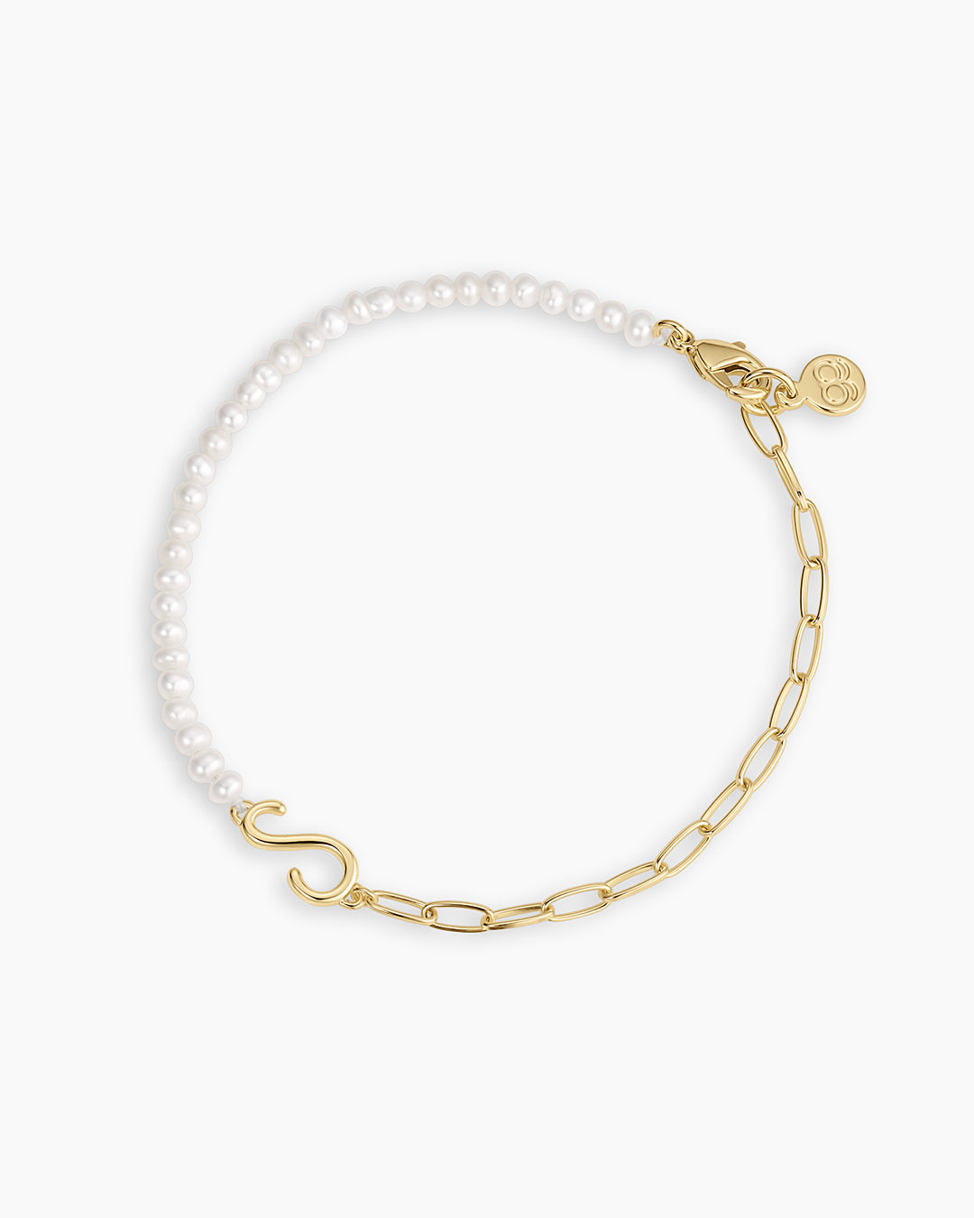 Lou Pearl Alphabet Bracelet || option::18k Gold Plated, S 