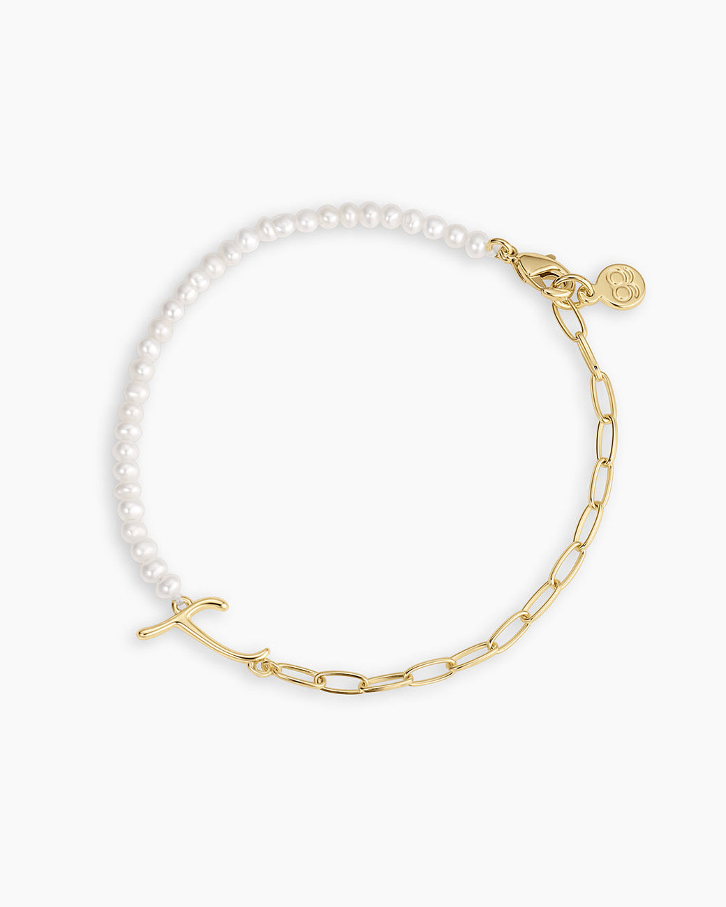 Lou Pearl Alphabet Bracelet || option::18k Gold Plated, T 