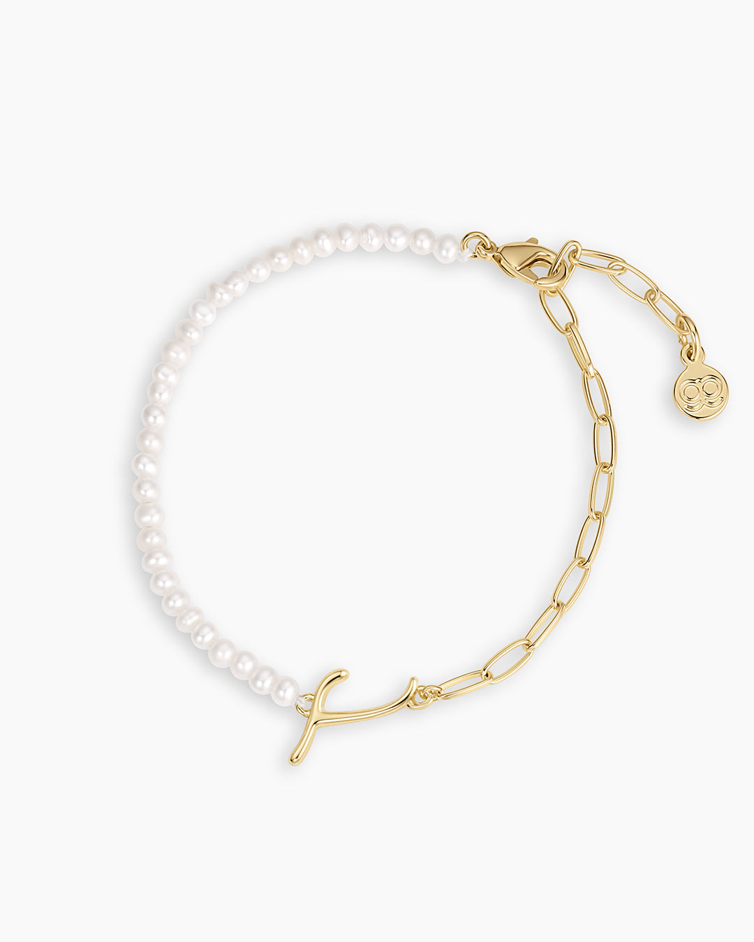 Lou Pearl Alphabet Bracelet || option::18k Gold Plated, T 