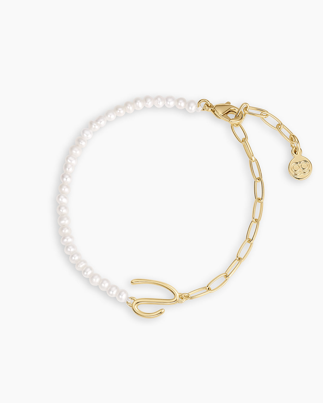 Lou Pearl Alphabet Bracelet || option::18k Gold Plated, V 