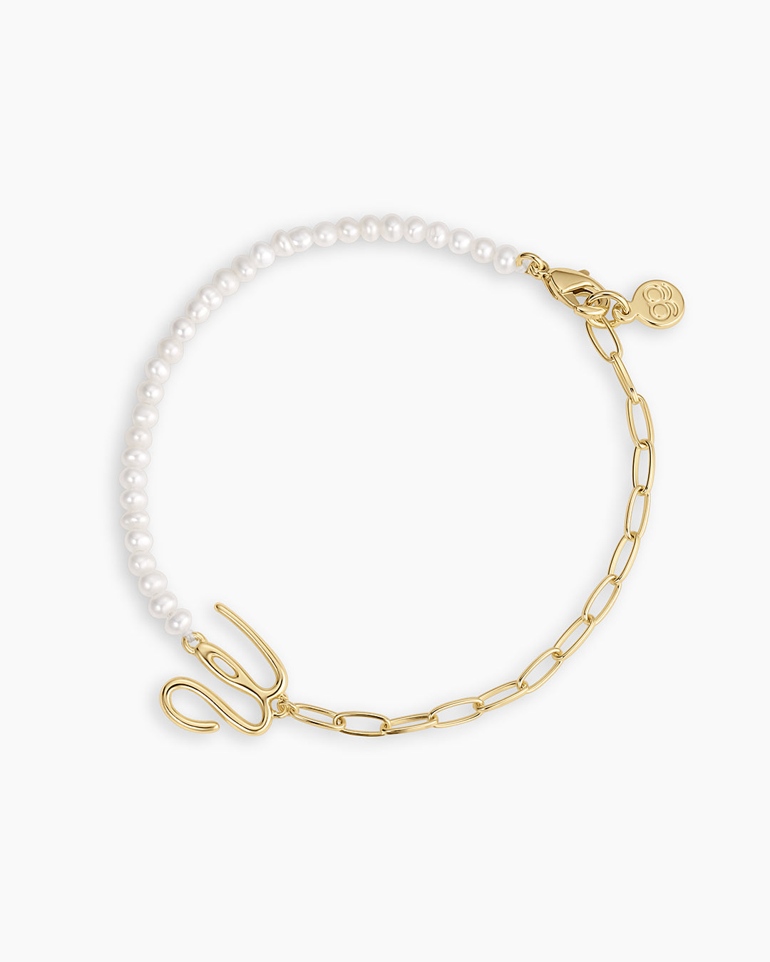 Lou Pearl Alphabet Bracelet || option::18k Gold Plated, W 