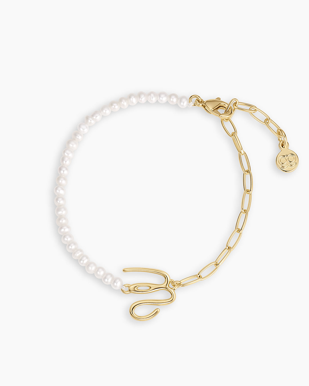 Lou Pearl Alphabet Bracelet || option::18k Gold Plated, W 