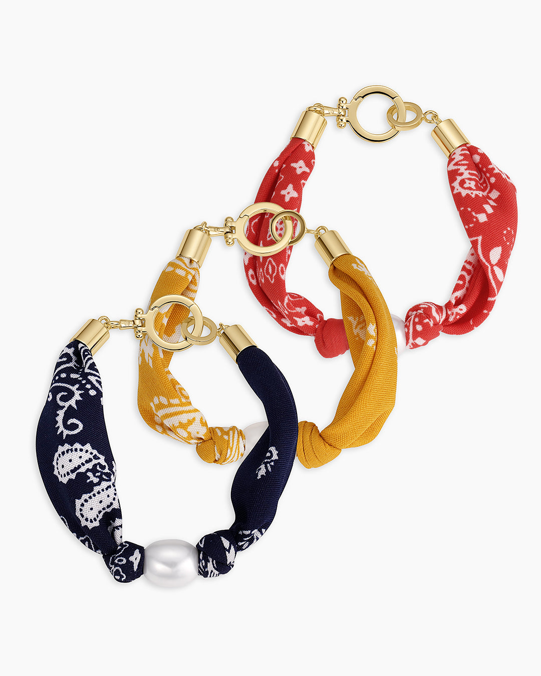 Paisley Bandana Pearl Bracelet || option::18k Gold Plated, Yellow