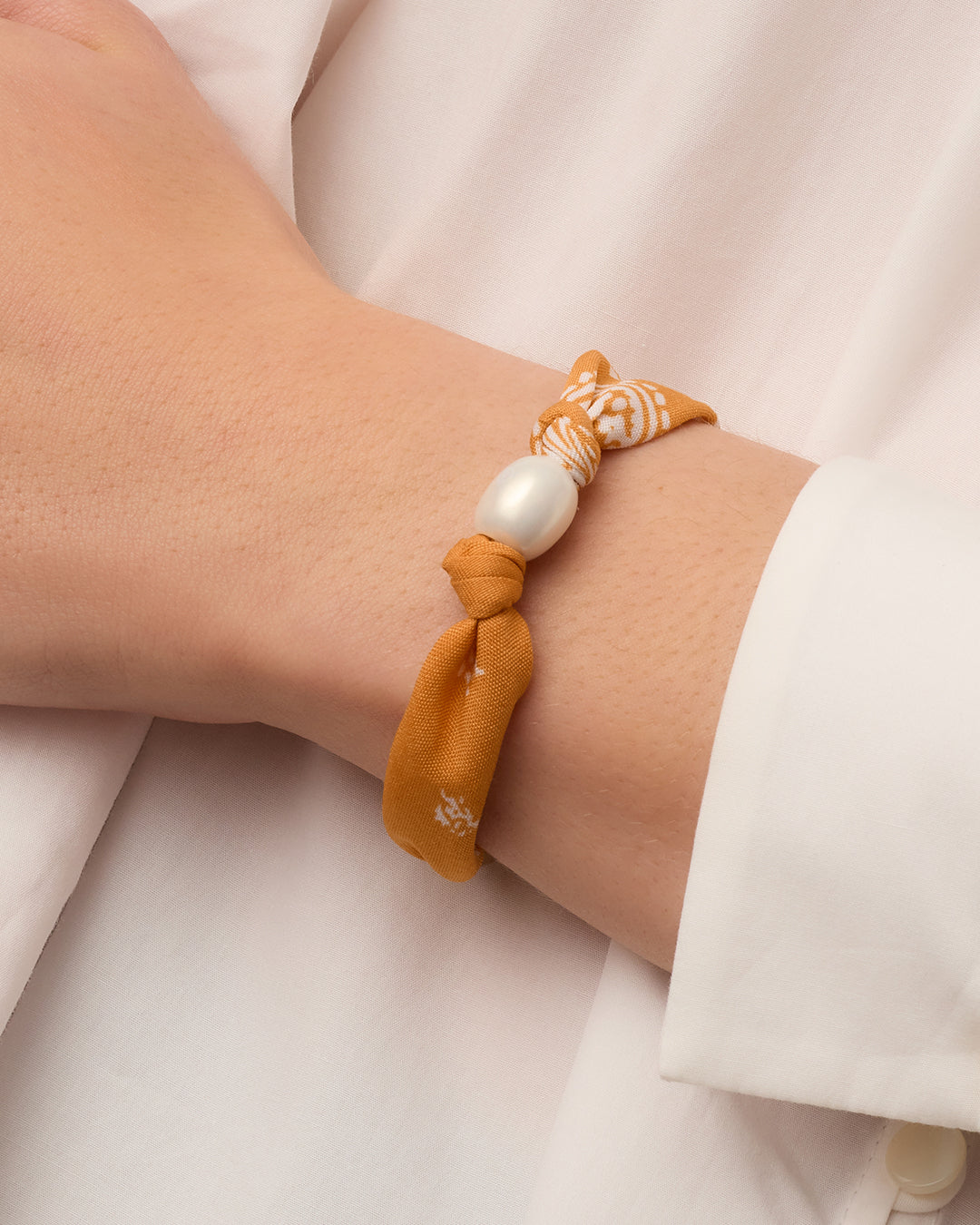 Paisley Bandana Pearl Bracelet || option::18k Gold Plated, Yellow