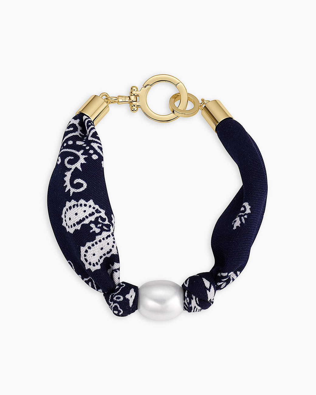 Paisley Bandana Pearl Bracelet || option::18k Gold Plated, Navy