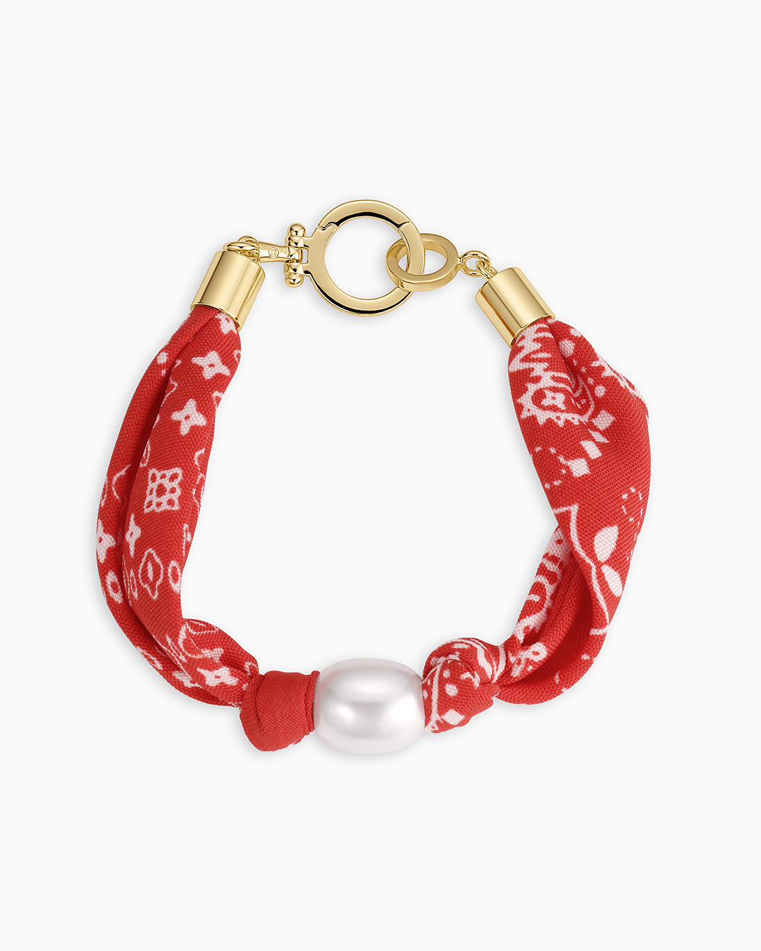 Paisley Bandana Pearl Bracelet  || option::18k Gold Plated, Red