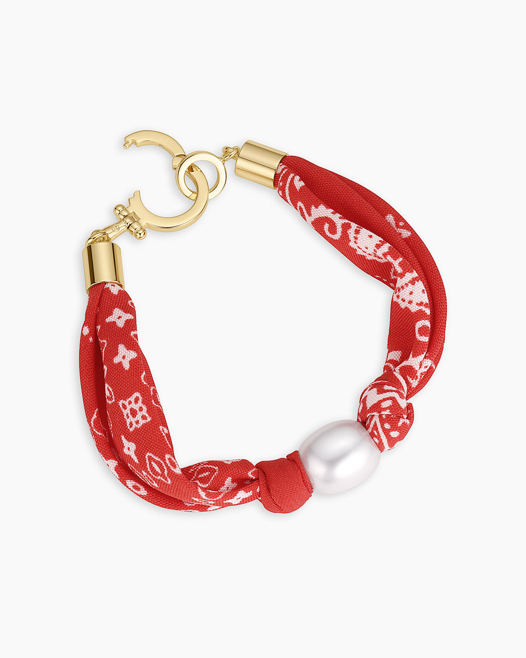 Paisley Bandana Pearl Bracelet  || option::18k Gold Plated, Red