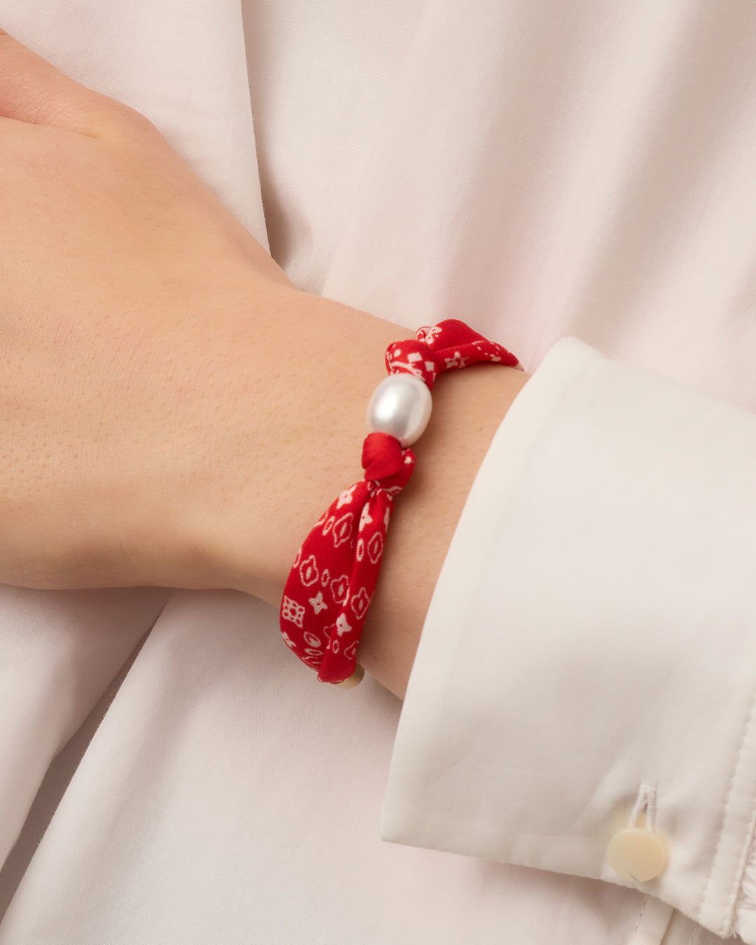 Paisley Bandana Pearl Bracelet  || option::18k Gold Plated, Red