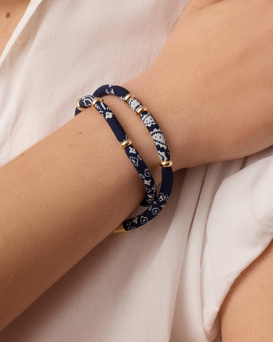 Paisley Bandana Wrap Bracelet || option::18k Gold Plated, Navy
