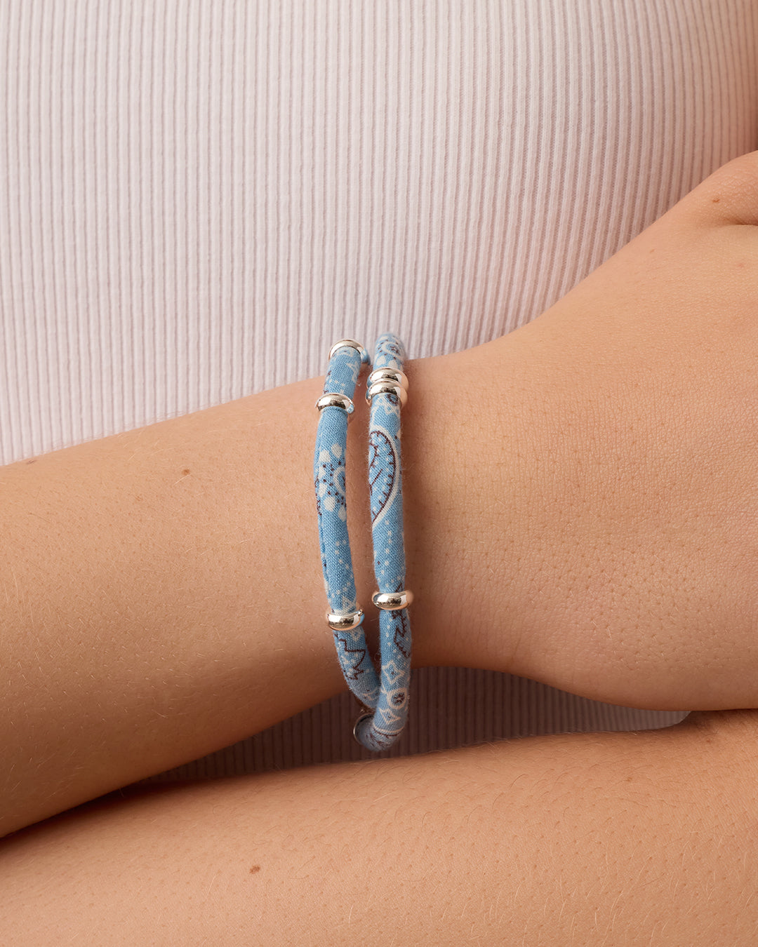 Paisley Bandana Wrap Bracelet || option::Silver Plated, Chambray