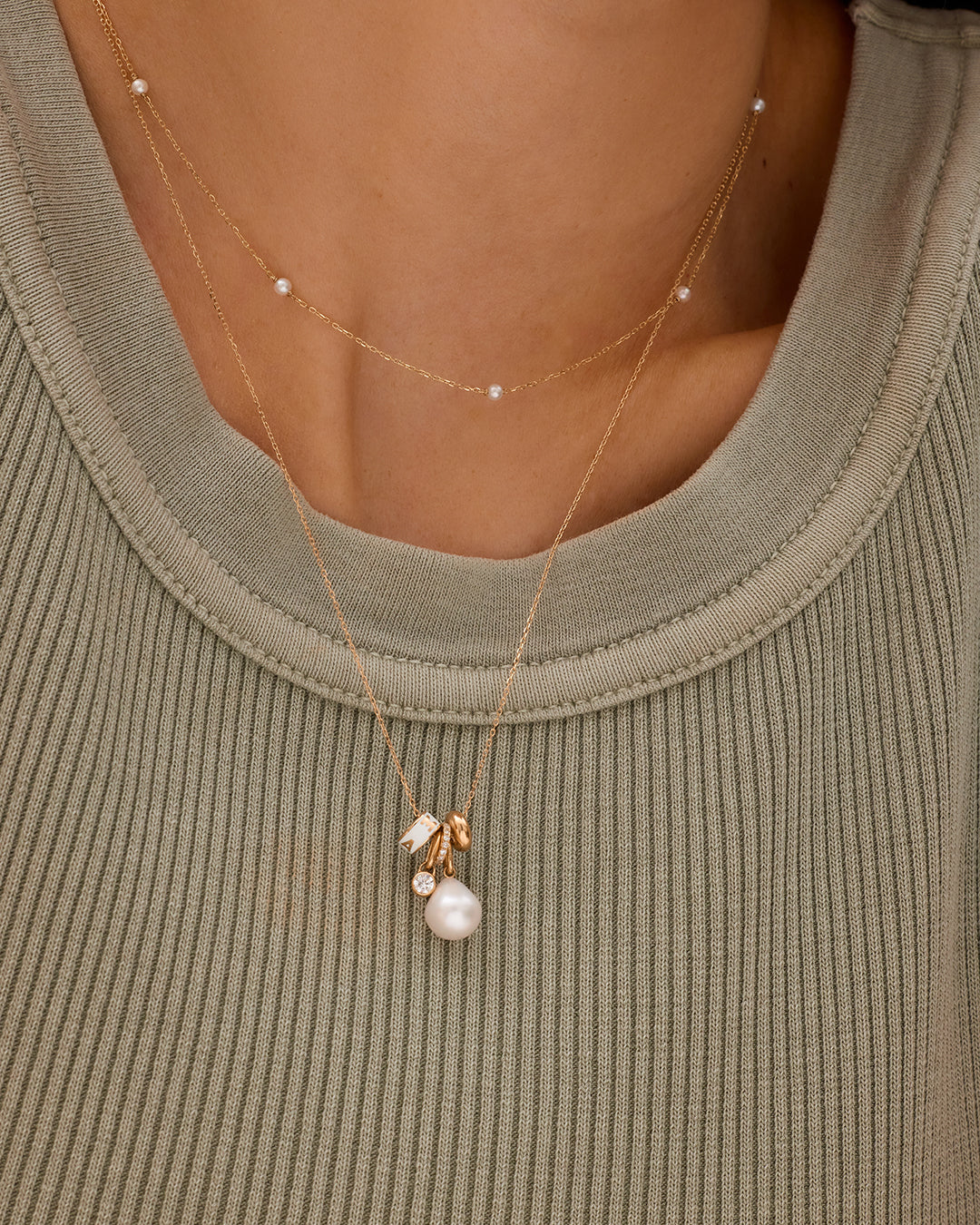 14K Gold Mama Halo Charm Necklace || option::14K Solid Gold