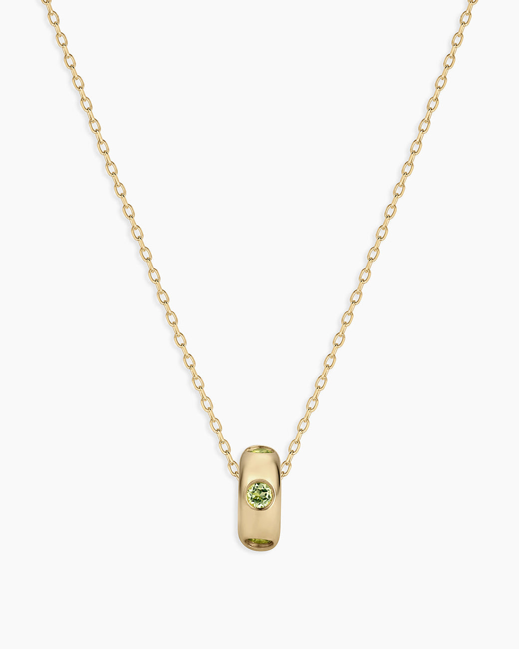 14K Gold Birthstone Halo Charm Necklace || option::14K Solid Gold, Peridot - August