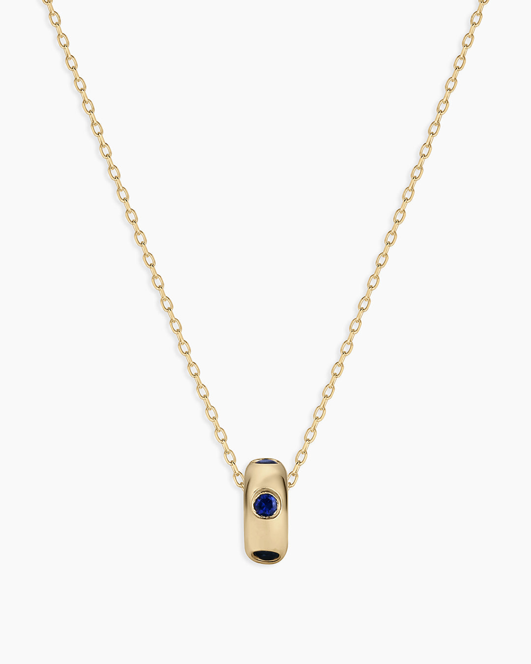 14K Gold Birthstone Halo Charm Necklace || option::14k Solid Gold, Blue Sapphire - September