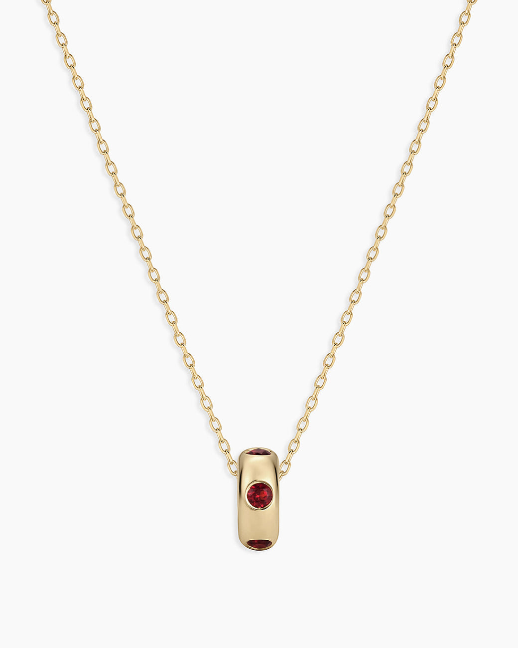 14K Gold Birthstone Halo Charm Necklace || option::14k Solid Gold, Garnet - January