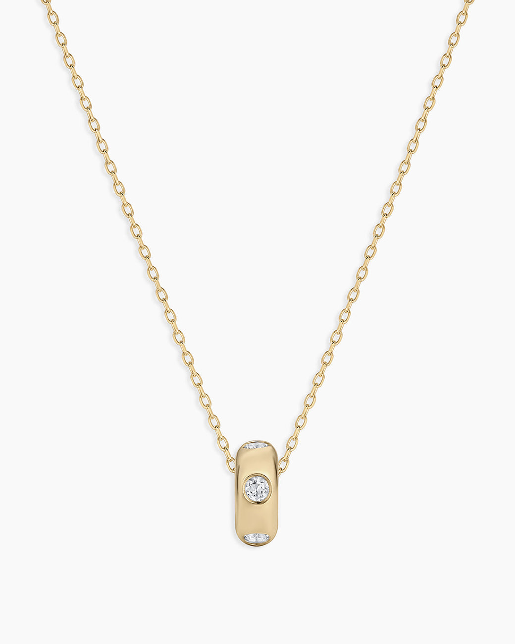 14K Gold Birthstone Halo Charm Necklace || option::14k Solid Gold, White Topaz - April