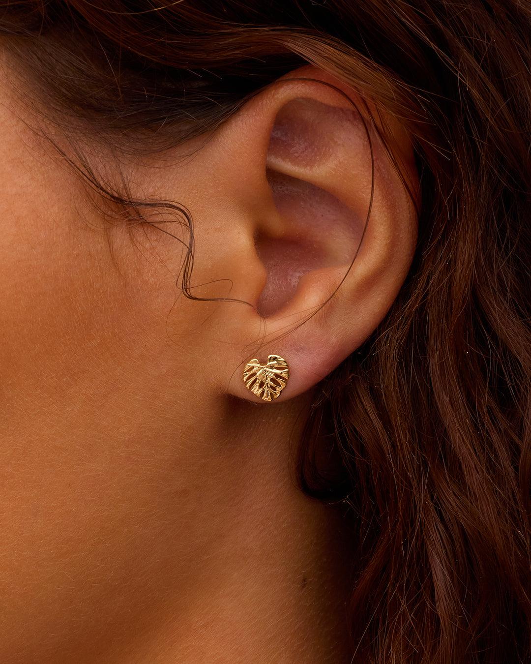 Monstera Single Stud || option::18K Gold Plated