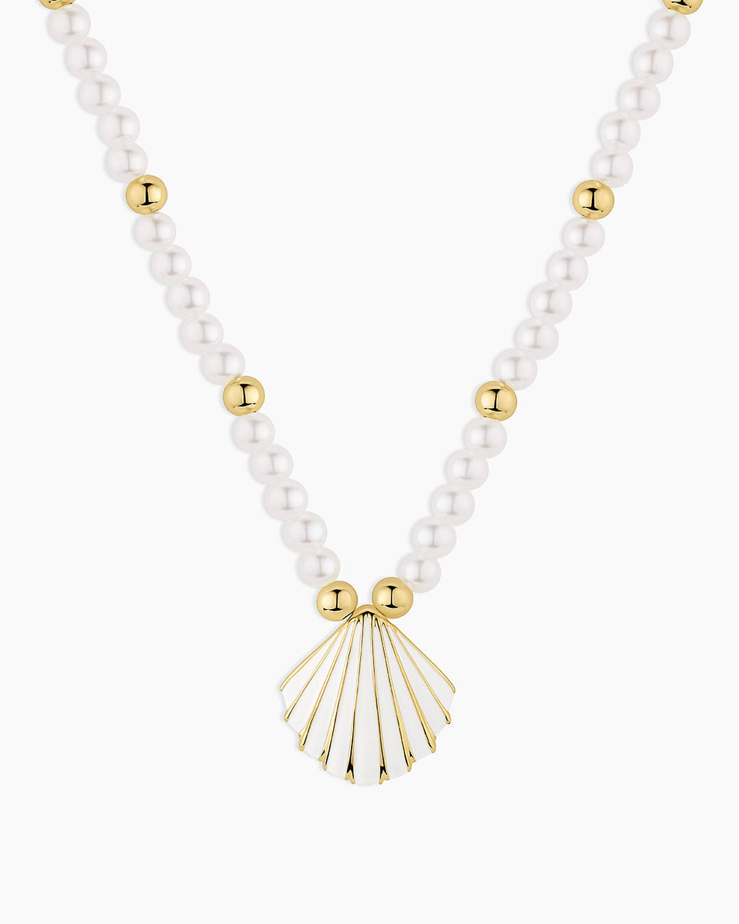 Scallop Pearl Necklace || option::18K Gold Plated