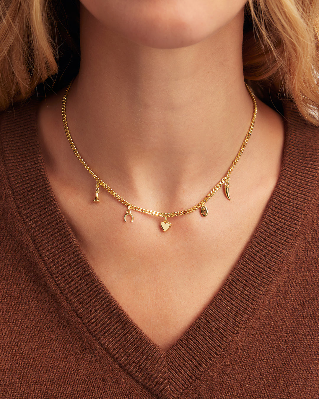 Bella Mini Charm Necklace || option::18K Gold Plated