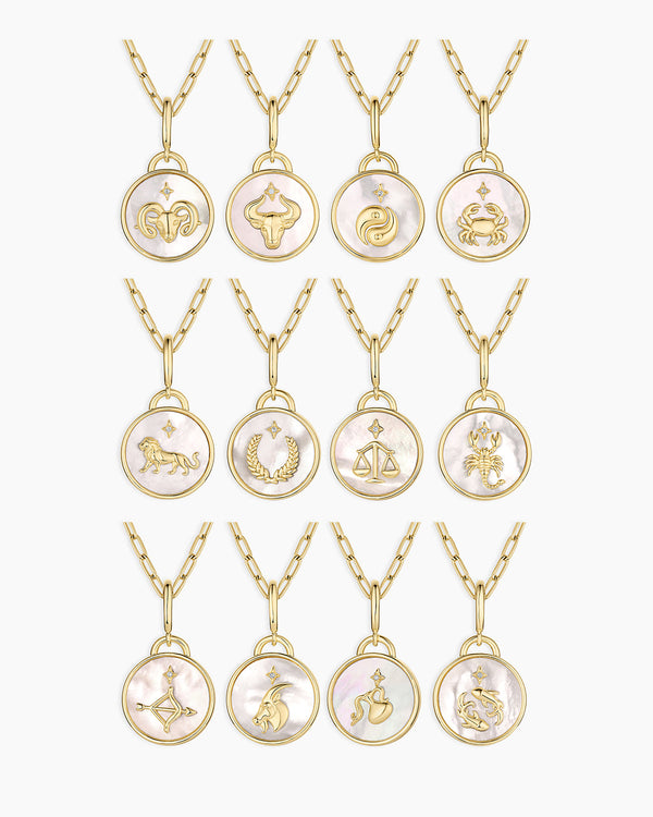 Vintage Zodiac Charm Necklace  || option::18K Gold Plated