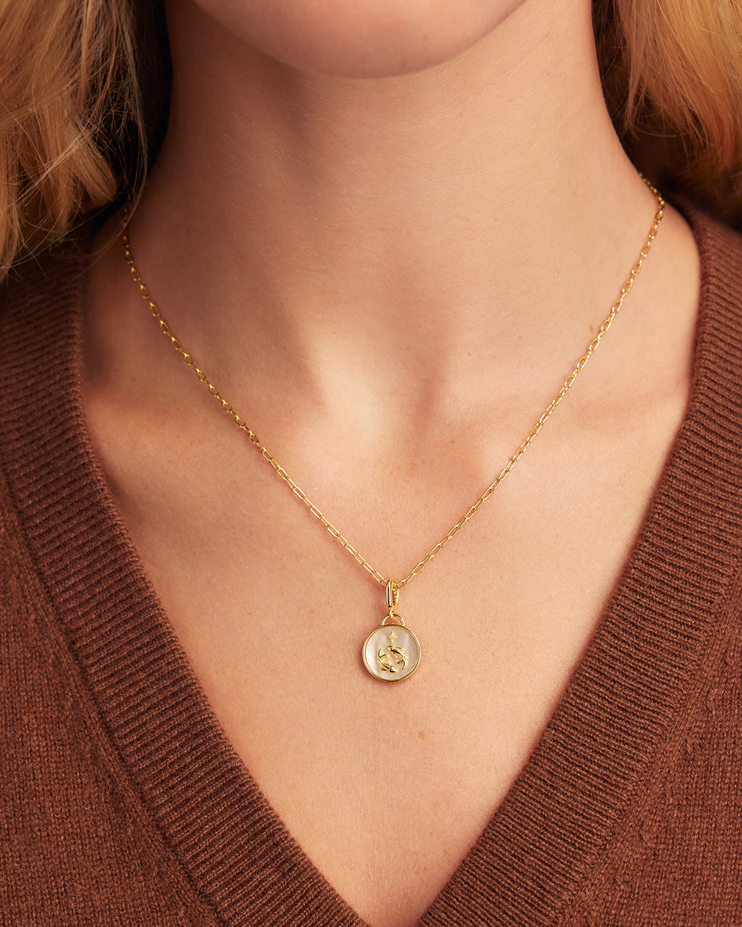 Vintage Zodiac Charm Necklace  || option::18K Gold Plated, Pisces