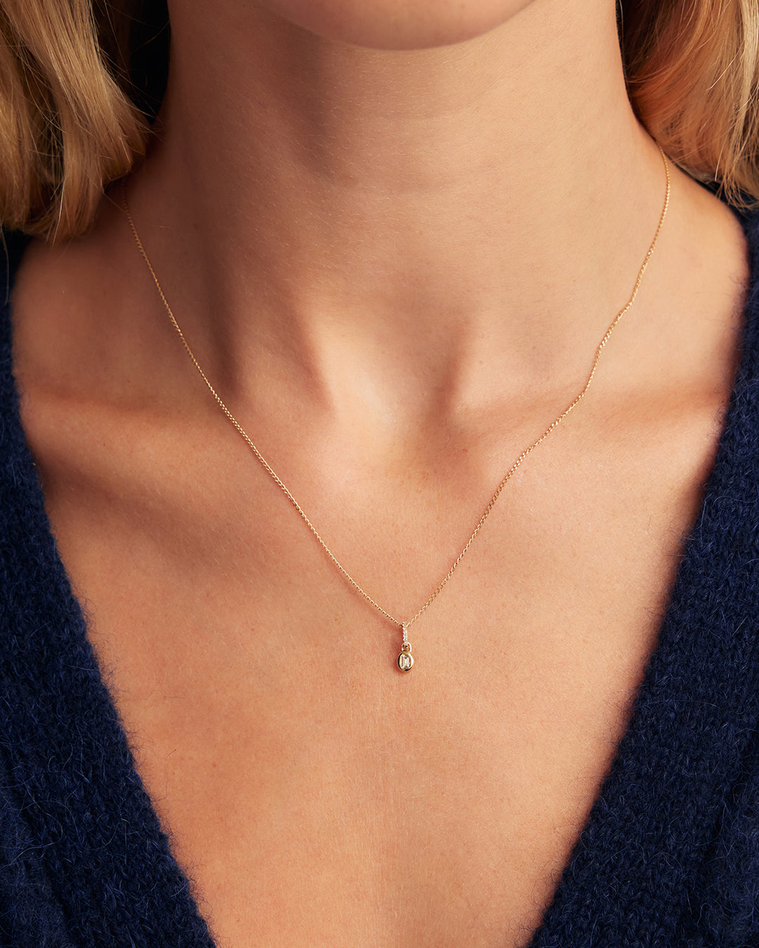 14K Lab Grown Diamond Petite Oval Charm || option::14K Solid Gold