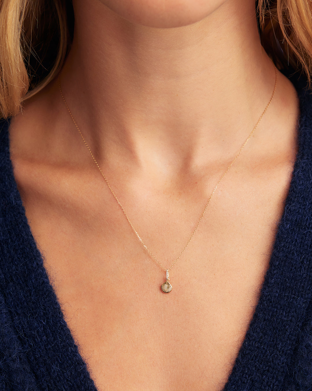 14K Diamond Scallop Charm  || option::14K Solid Gold