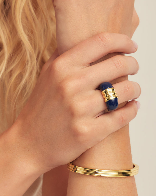 Melrose Statement Ring || option::18K Gold Plated, Navy