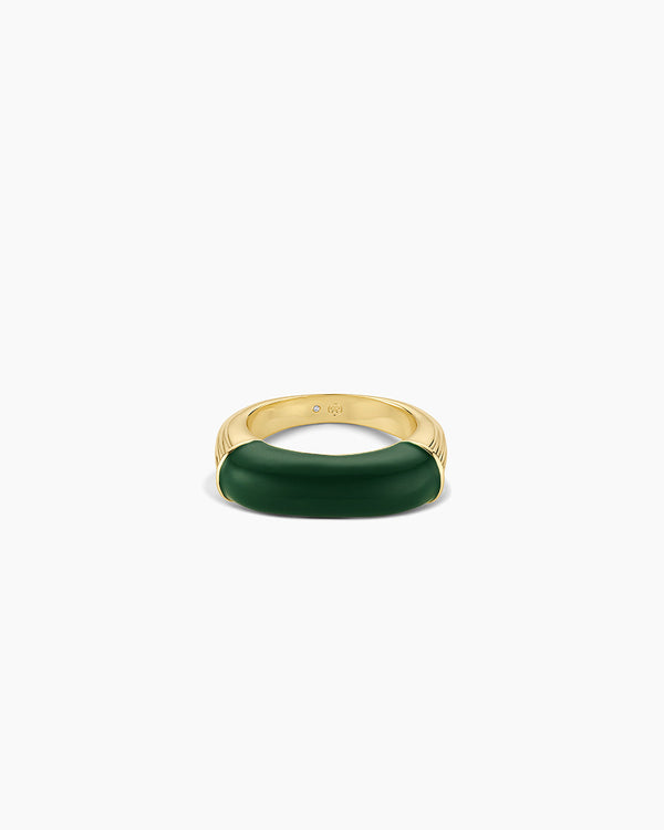 Bella Enamel Ring || option::18K Gold Plated, Forest Green
