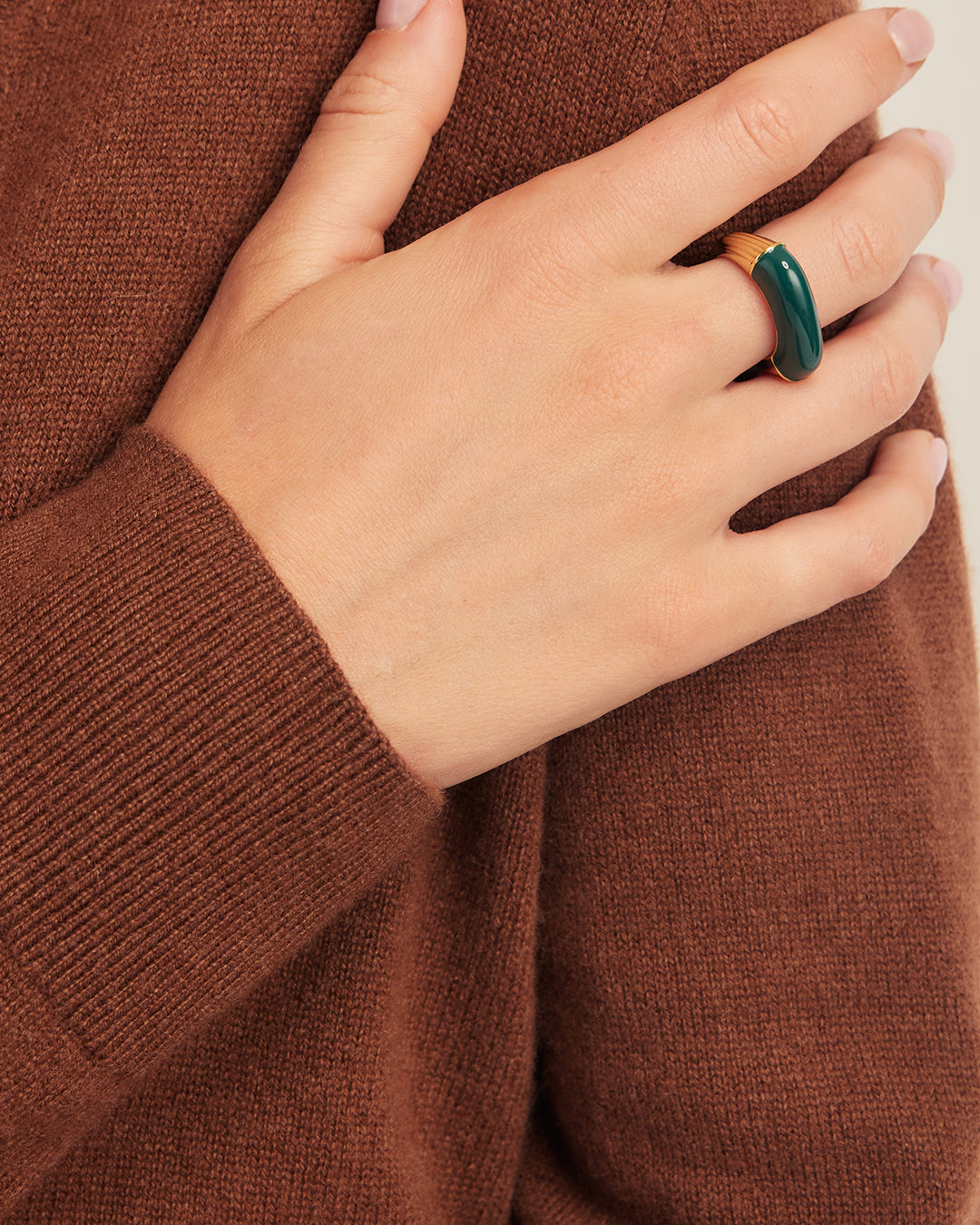 Bella Enamel Ring || option::18K Gold Plated, Forest Green