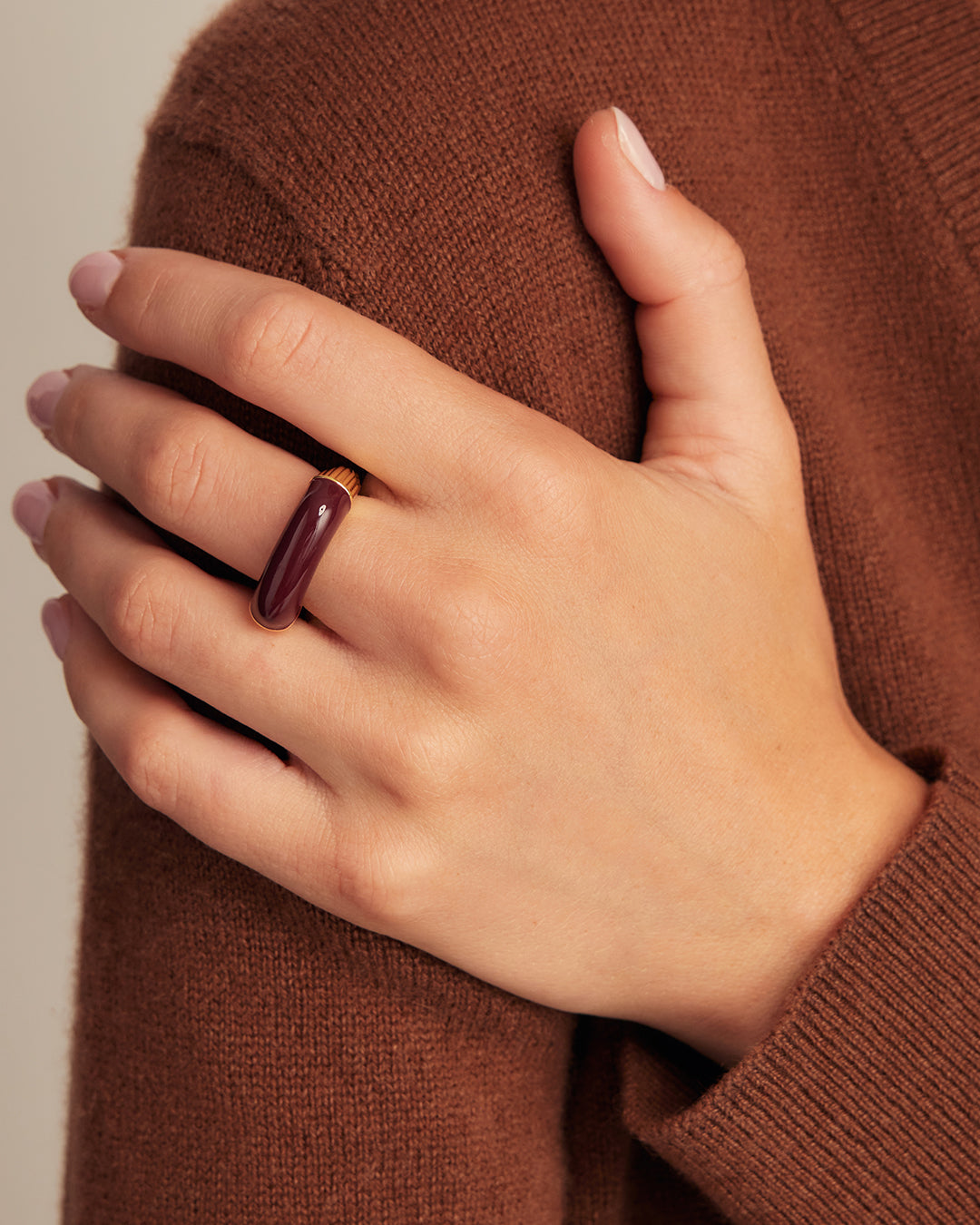 Bella Enamel Ring || option::18K Gold Plated, Burgundy