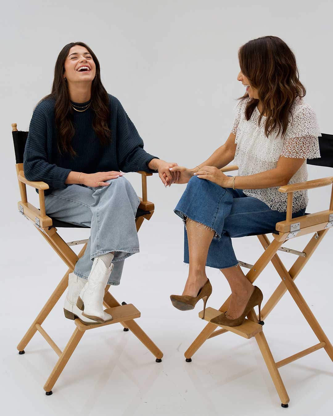 A mom and daughter laughing