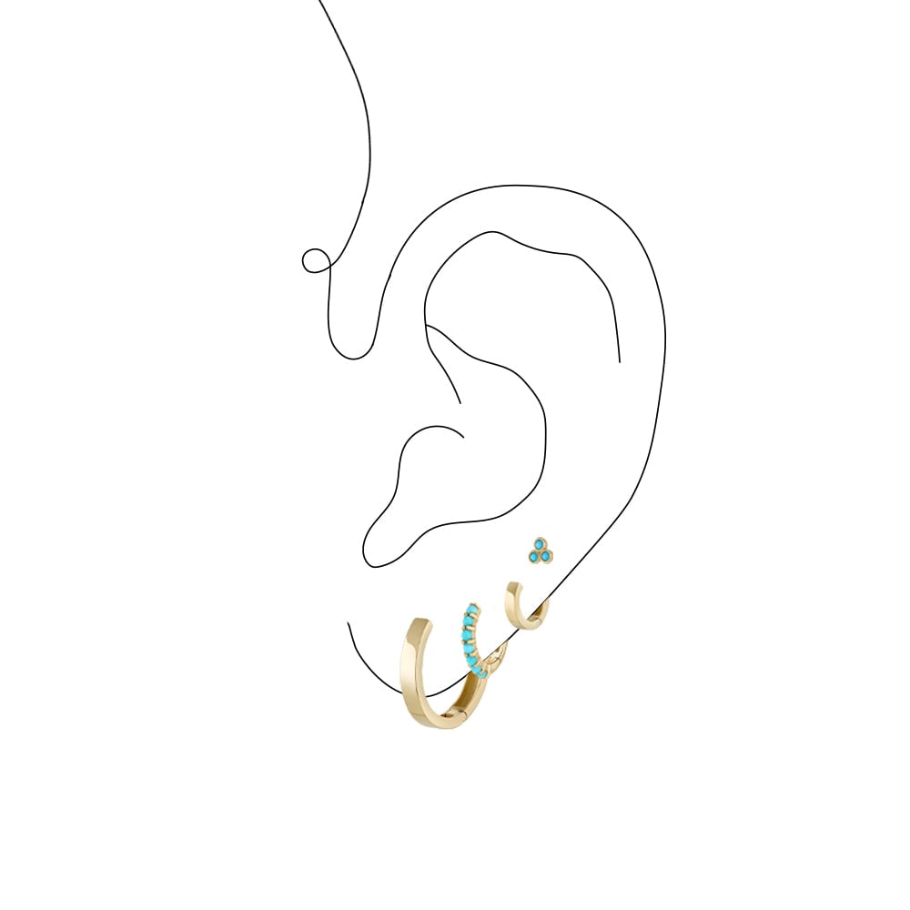 Ear graphic with turquoise and gold earrings