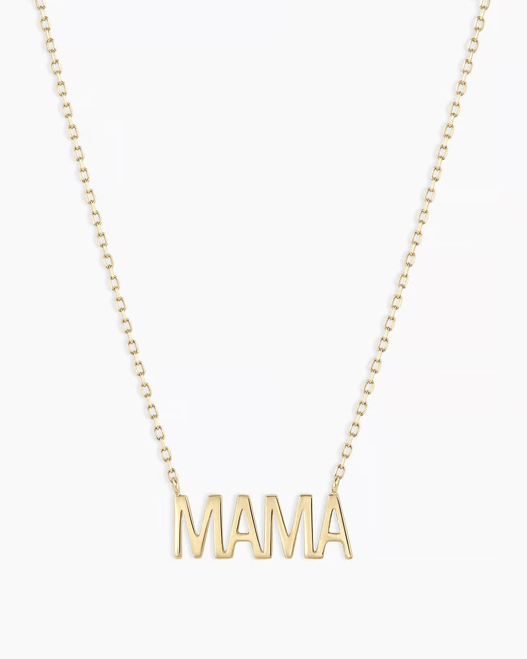 Woman wearing  Mama Necklace || option::14k Solid Gold