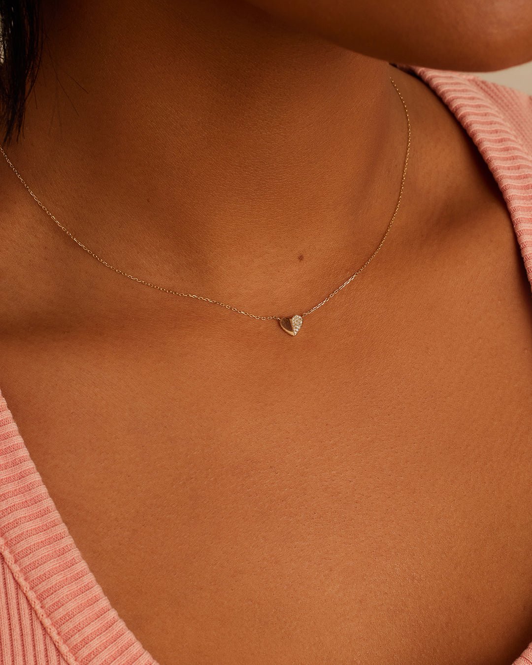Diamond Bond Necklace || option::14k Solid Gold, Single - Diamonds Right