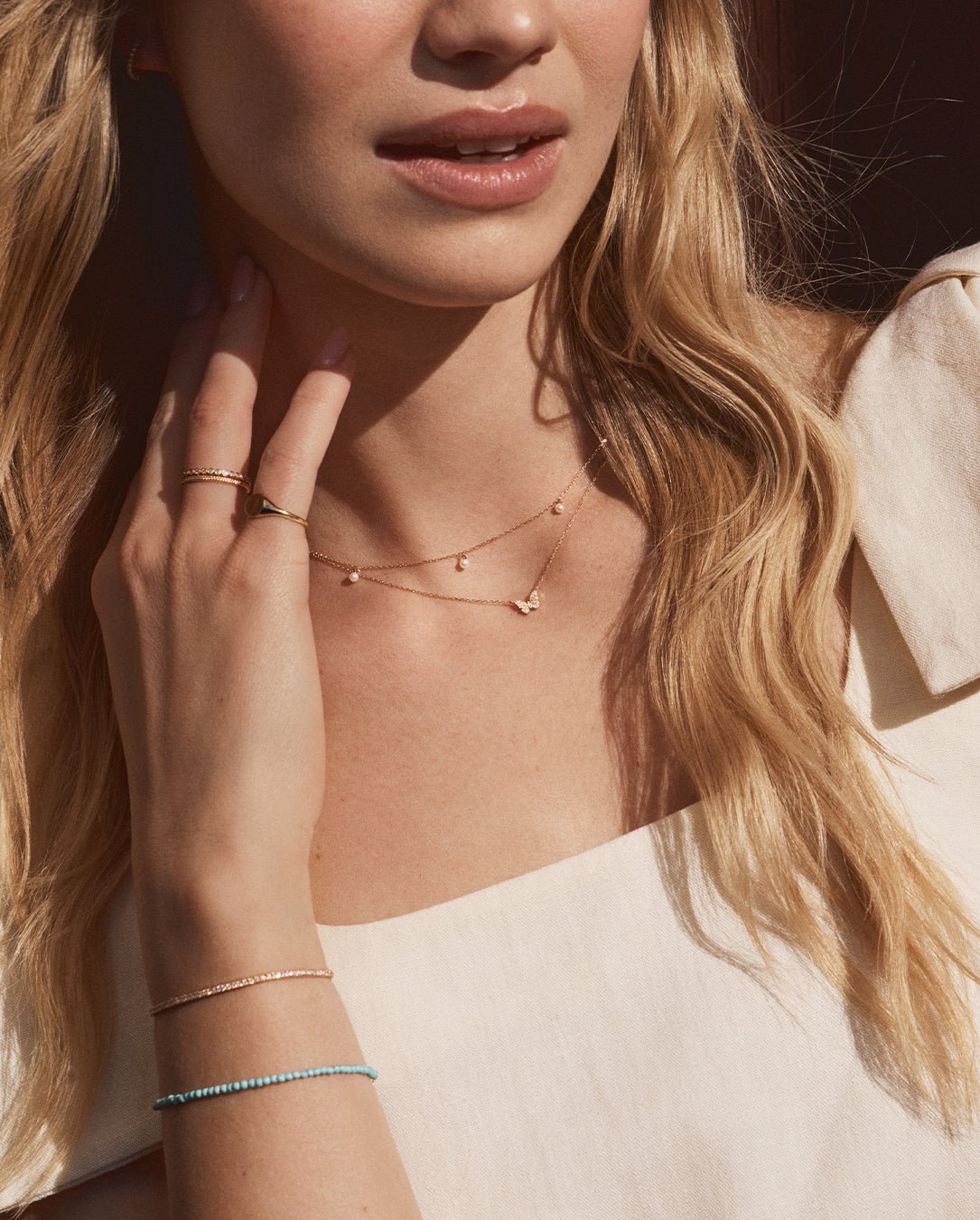 Pearl Flutter Necklace || option::14k Solid Gold || set::pearl-flutter-necklace-stl