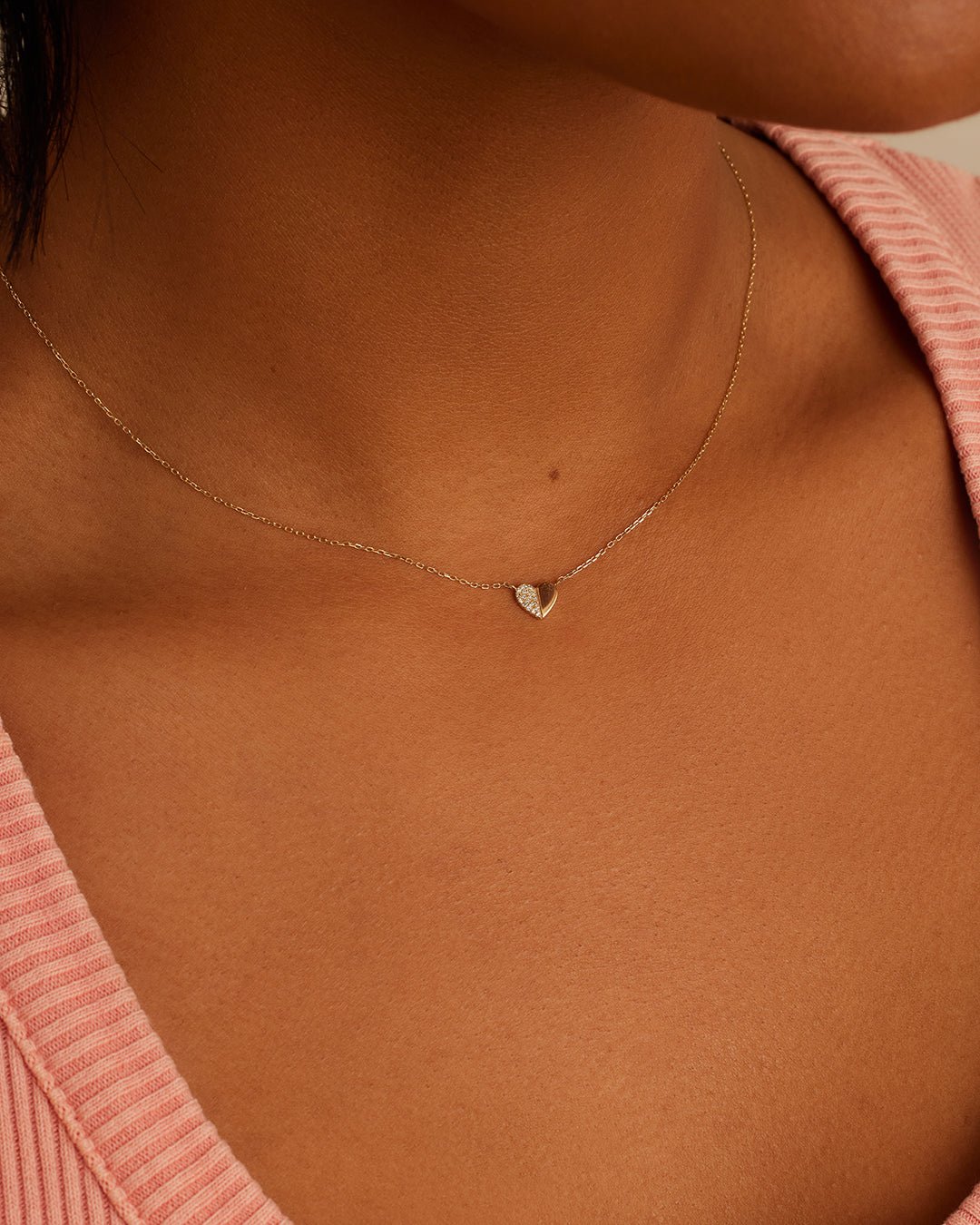 Diamond Bond Necklace || option::14k Solid Gold, Single - Diamonds Left