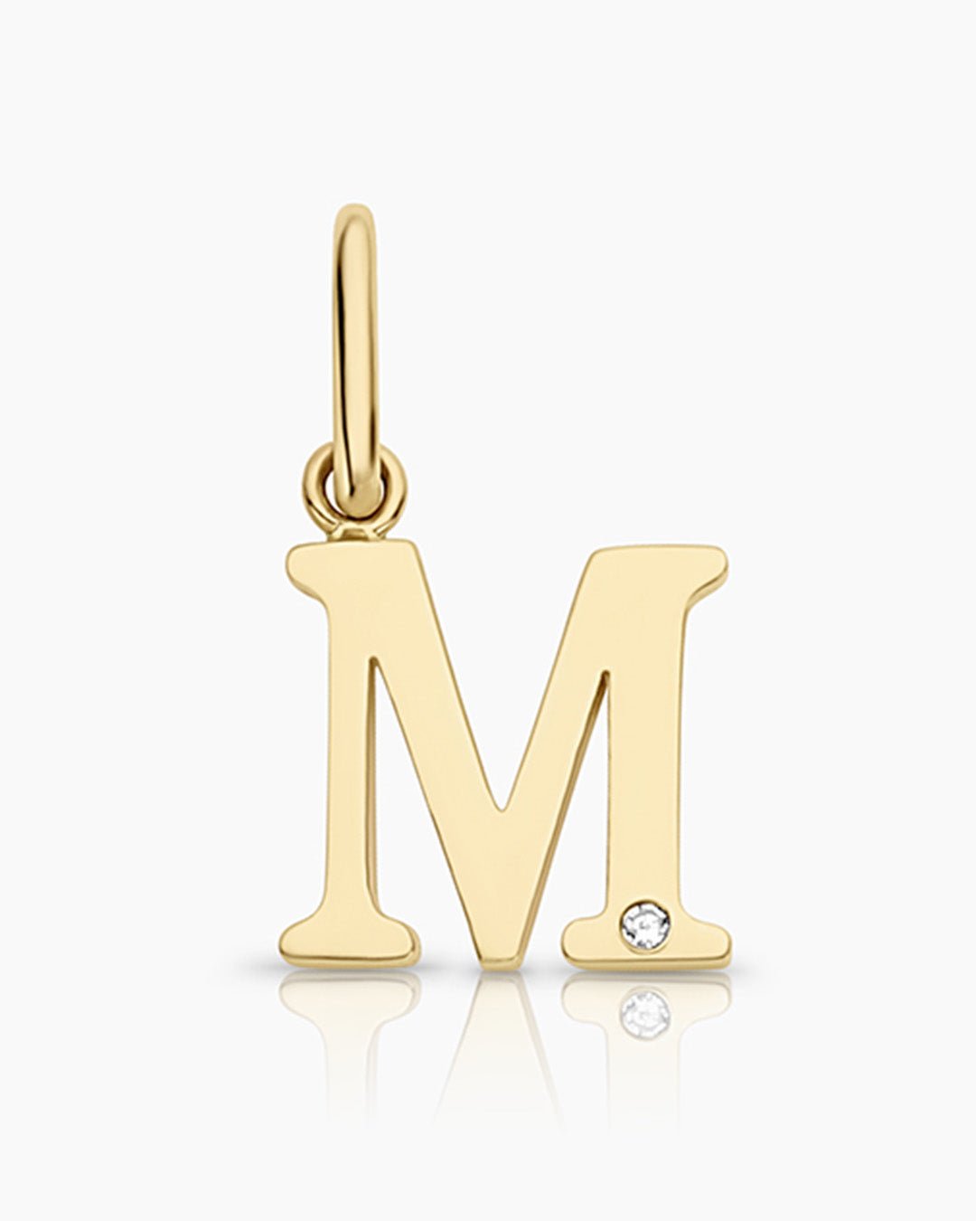 Diamond Vintage Alphabet Charm || option::14k Solid Gold, M