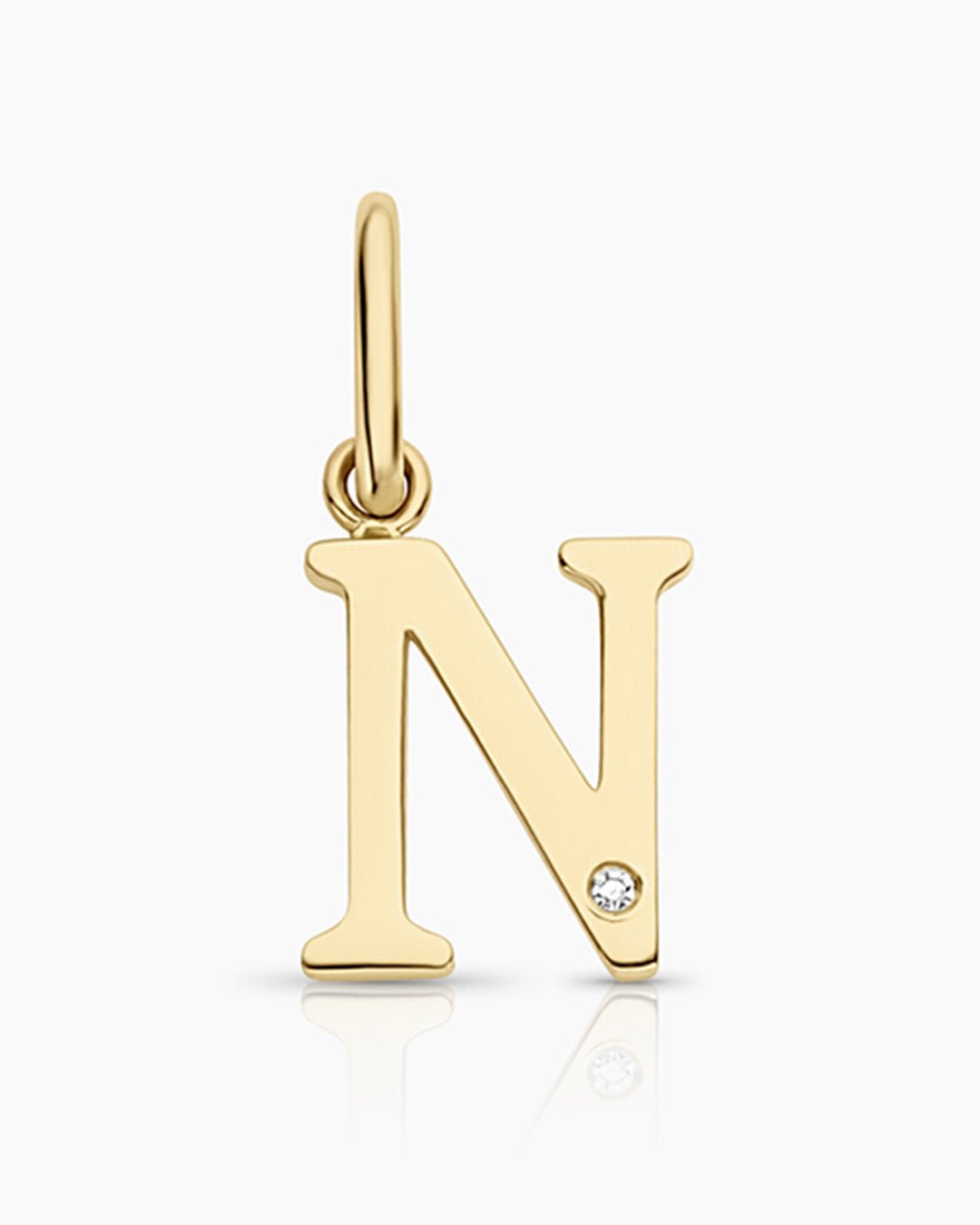 Diamond Vintage Alphabet Charm || option::14k Solid Gold, N