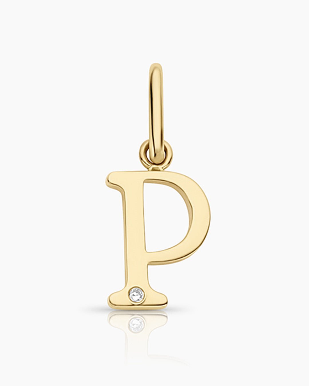 Diamond Vintage Alphabet Charm || option::14k Solid Gold, P